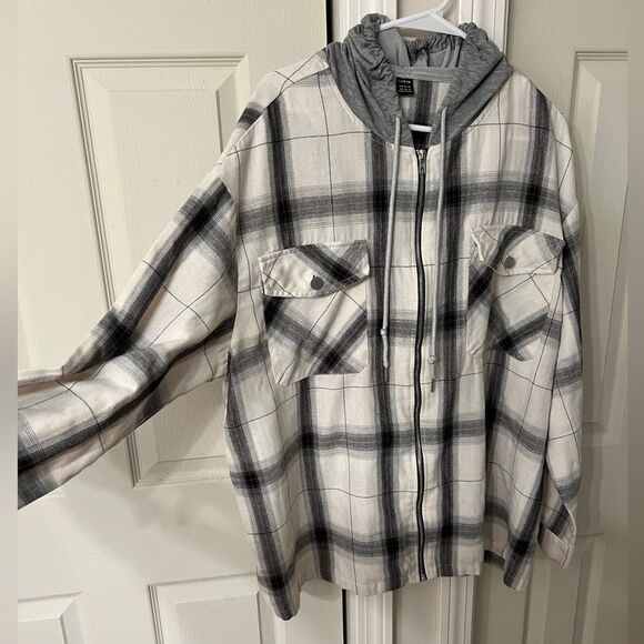 Maternity Zip Up Shirt - Plaid - Hoodie - Size XXL - Picture 2 of 4